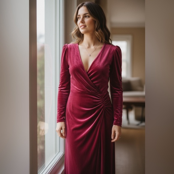 Pink Long Sleeve Velour Party Dress – Size M (NWOT) - Picture 1 of 9